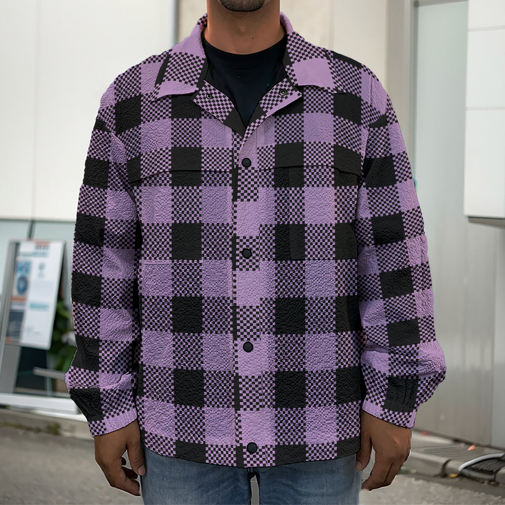 Purple Buffalo Plaid Print Men's Shirt Jacket