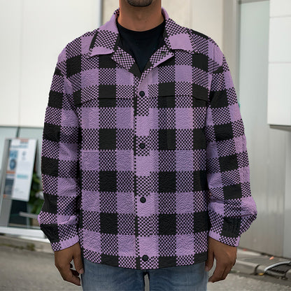 Purple Buffalo Plaid Print Men's Shirt Jacket