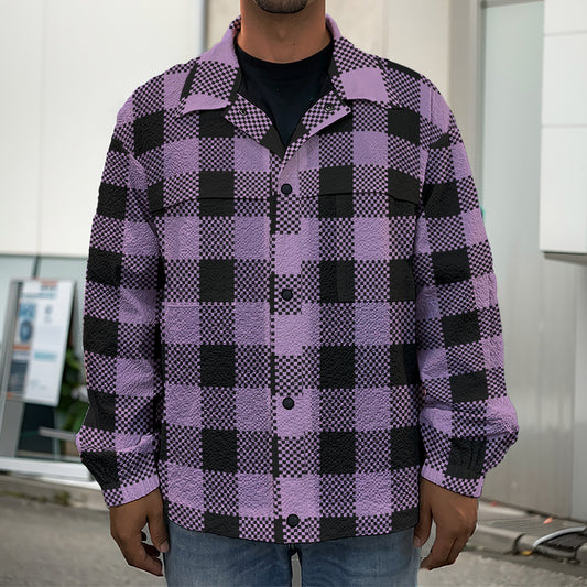 Purple Buffalo Plaid Print Men's Shirt Jacket