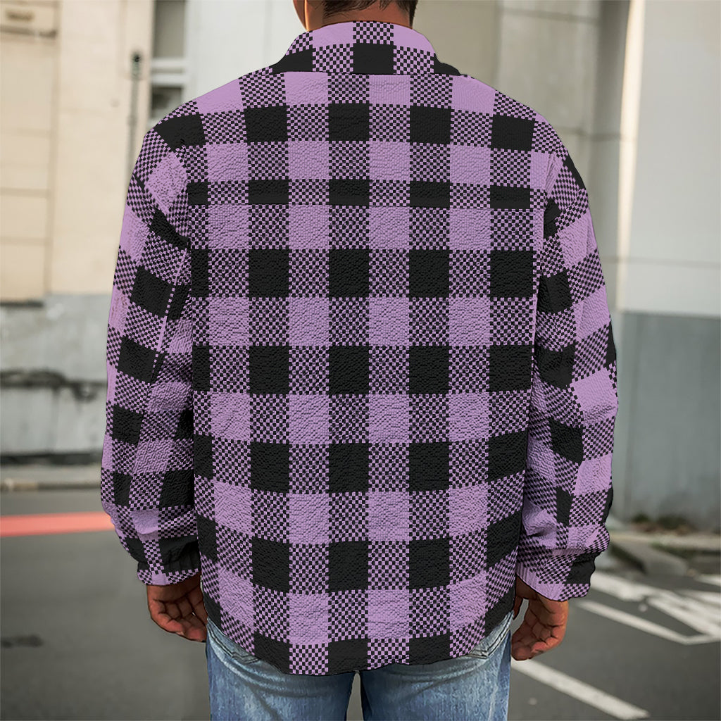 Purple Buffalo Plaid Print Men's Shirt Jacket