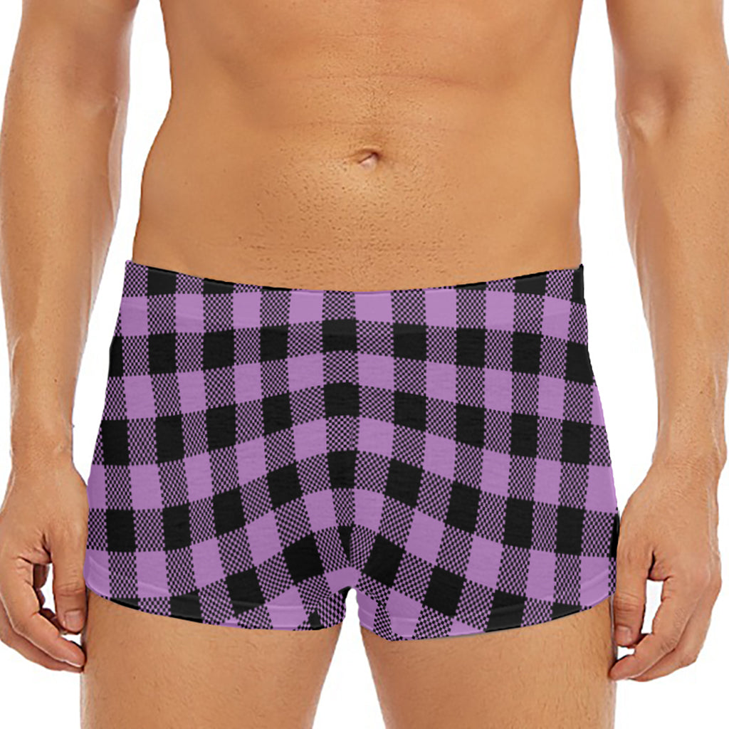 Purple Buffalo Plaid Print Men's Short Boxer Briefs