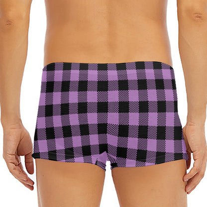 Purple Buffalo Plaid Print Men's Short Boxer Briefs
