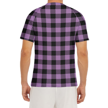 Purple Buffalo Plaid Print Men's Short Sleeve Rash Guard