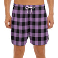 Purple Buffalo Plaid Print Men's Split Running Shorts