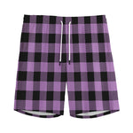 Purple Buffalo Plaid Print Men's Sports Shorts