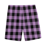 Purple Buffalo Plaid Print Men's Sports Shorts