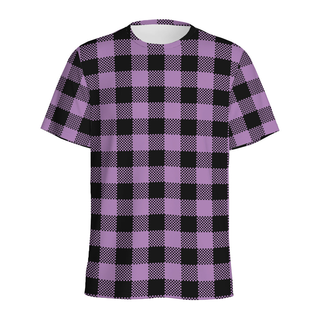 Purple Buffalo Plaid Print Men's Sports T-Shirt
