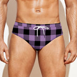 Purple Buffalo Plaid Print Men's Swim Briefs