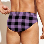 Purple Buffalo Plaid Print Men's Swim Briefs