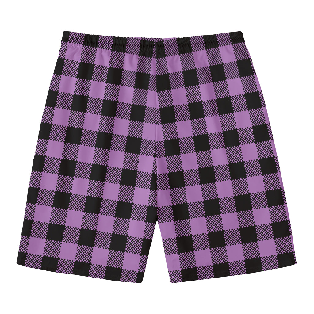 Purple Buffalo Plaid Print Men's Swim Trunks