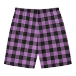 Purple Buffalo Plaid Print Men's Swim Trunks