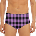 Purple Buffalo Plaid Print Men's Triangle Swim Briefs