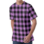 Purple Buffalo Plaid Print Men's Velvet T-Shirt