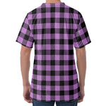 Purple Buffalo Plaid Print Men's Velvet T-Shirt