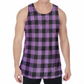 Purple Buffalo Plaid Print Men's Velvet Tank Top