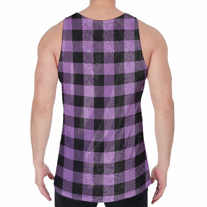 Purple Buffalo Plaid Print Men's Velvet Tank Top