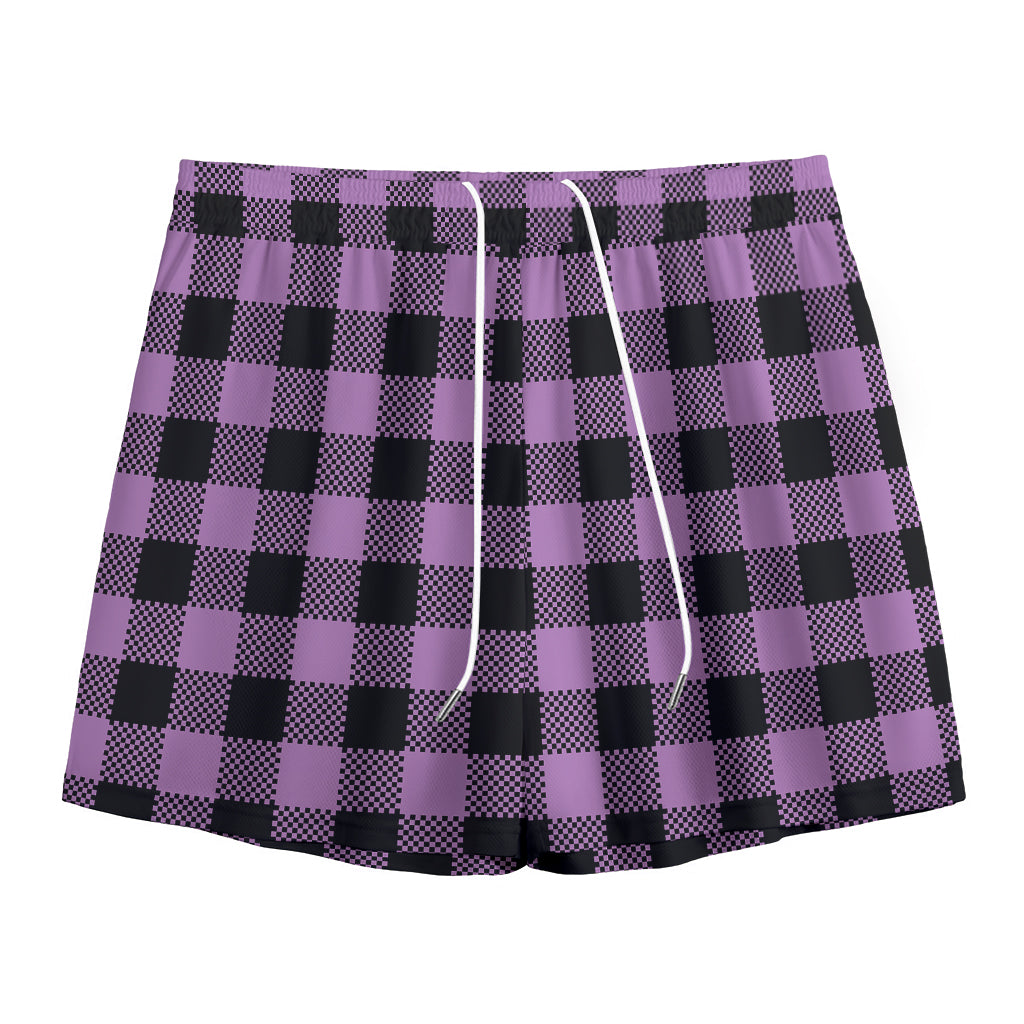 Purple Buffalo Plaid Print Mesh Shorts