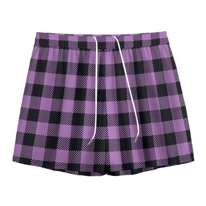 Purple Buffalo Plaid Print Mesh Shorts