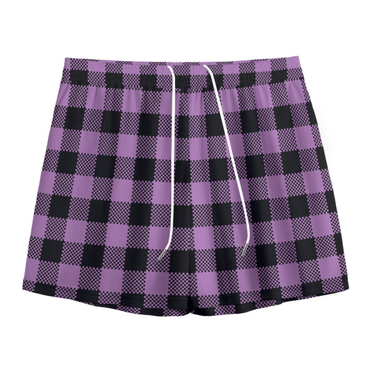 Purple Buffalo Plaid Print Mesh Shorts