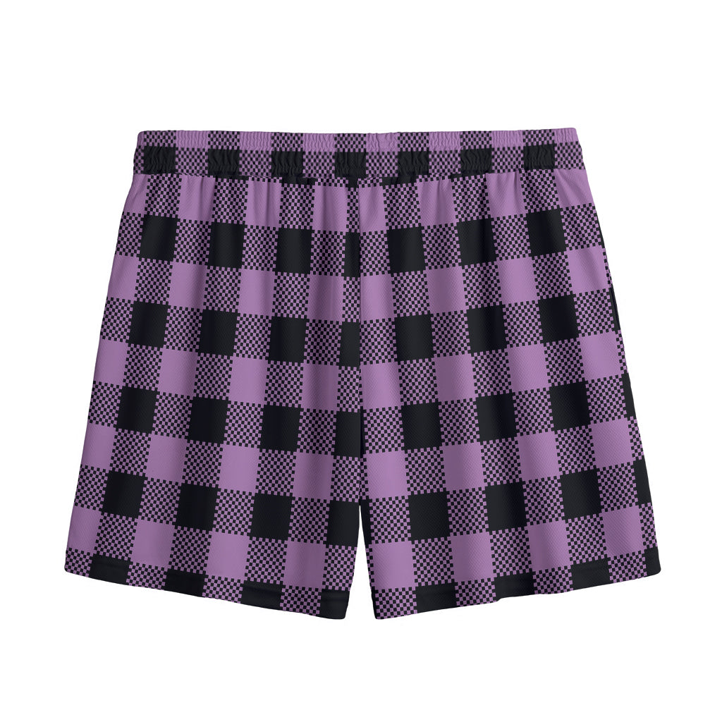 Purple Buffalo Plaid Print Mesh Shorts