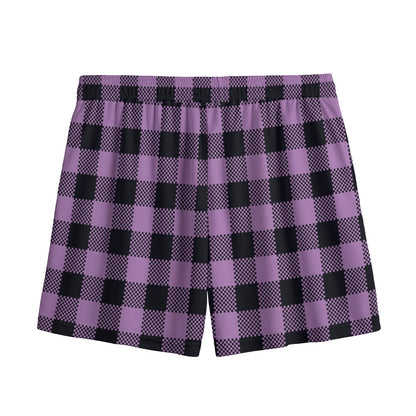 Purple Buffalo Plaid Print Mesh Shorts