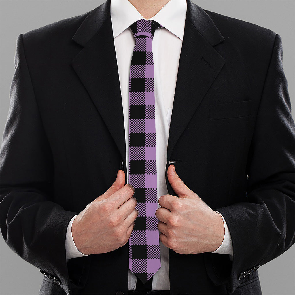 Purple Buffalo Plaid Print Necktie