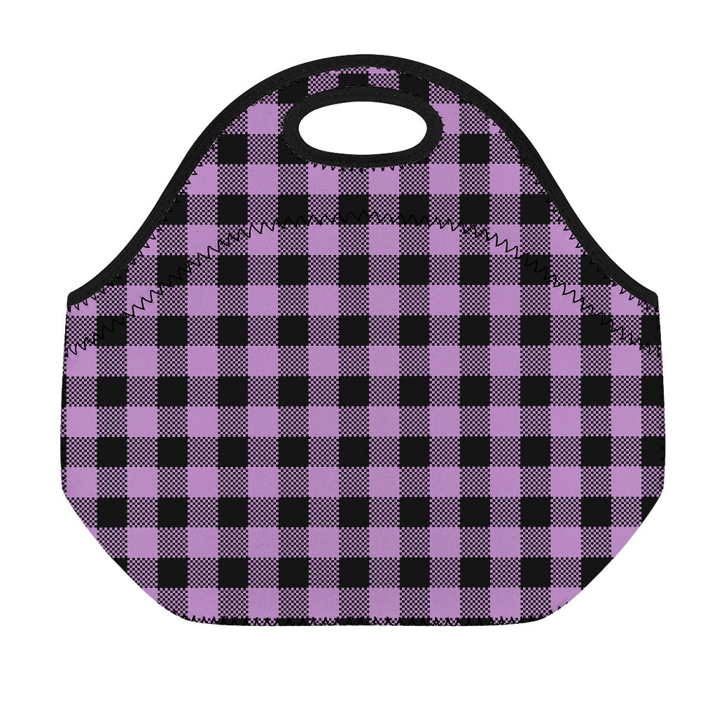Purple Buffalo Plaid Print Neoprene Lunch Bag
