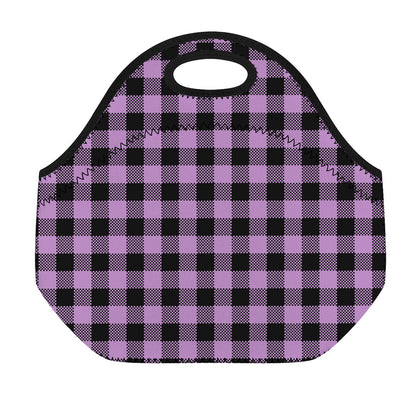 Purple Buffalo Plaid Print Neoprene Lunch Bag