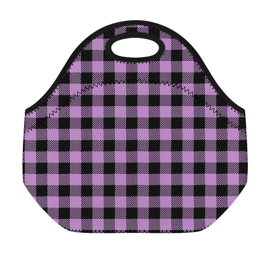 Purple Buffalo Plaid Print Neoprene Lunch Bag