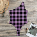 Purple Buffalo Plaid Print One Shoulder Bodysuit