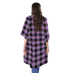 Purple Buffalo Plaid Print Open Front Beach Cover Up