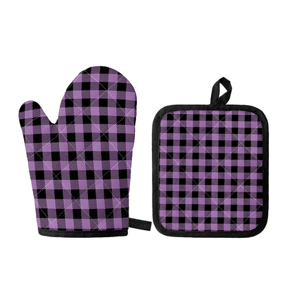 Purple Buffalo Plaid Print Oven Mitt And Pot Holder Set