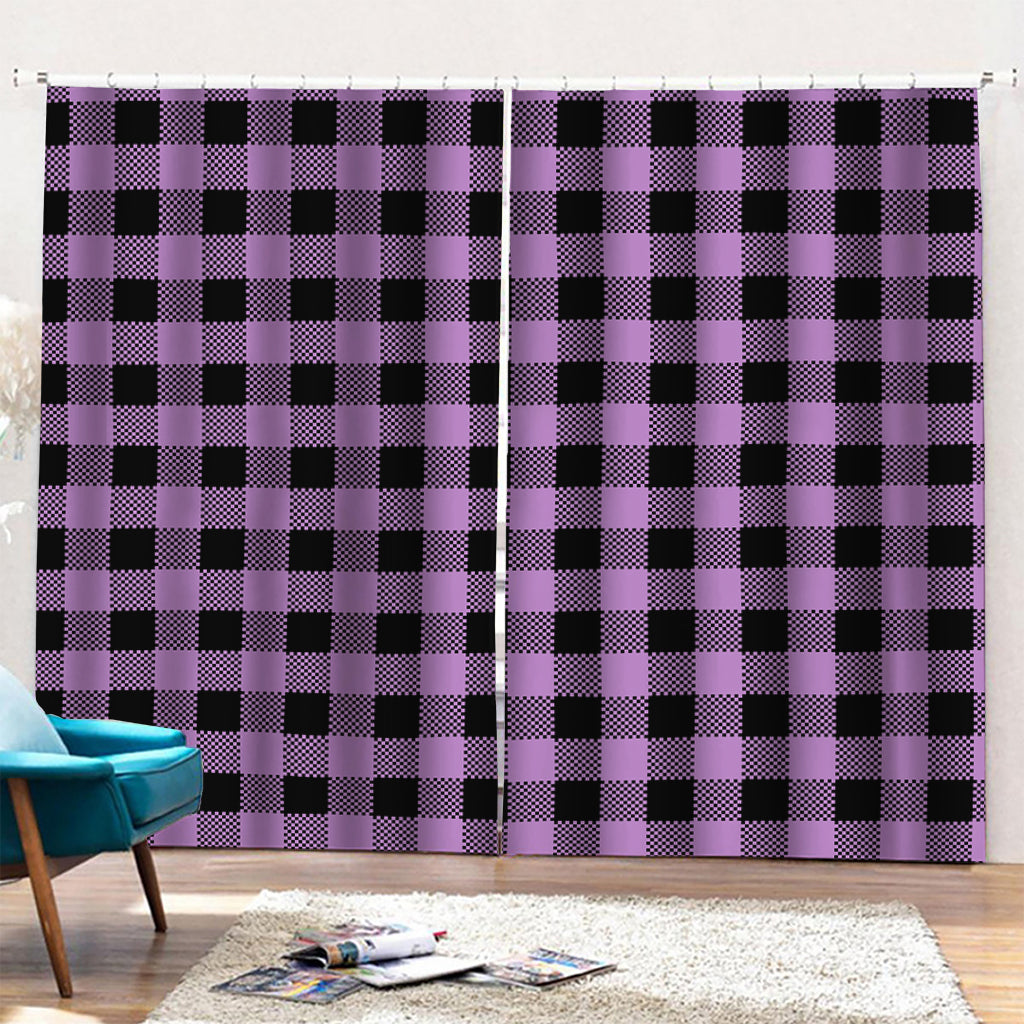Purple Buffalo Plaid Print Pencil Pleat Curtains
