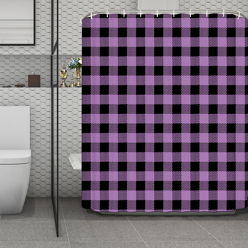 Purple Buffalo Plaid Print Polyester Shower Curtain