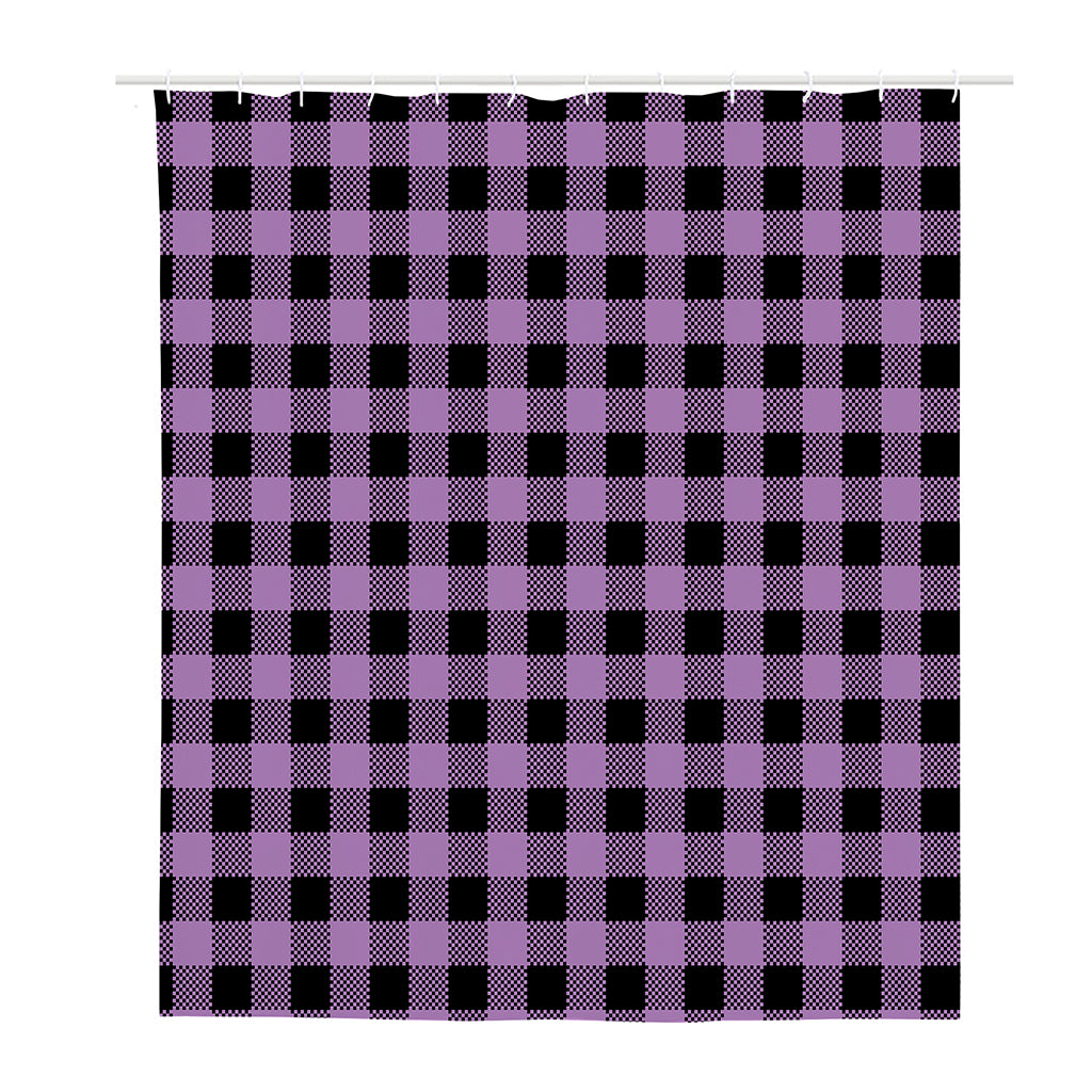 Purple Buffalo Plaid Print Polyester Shower Curtain