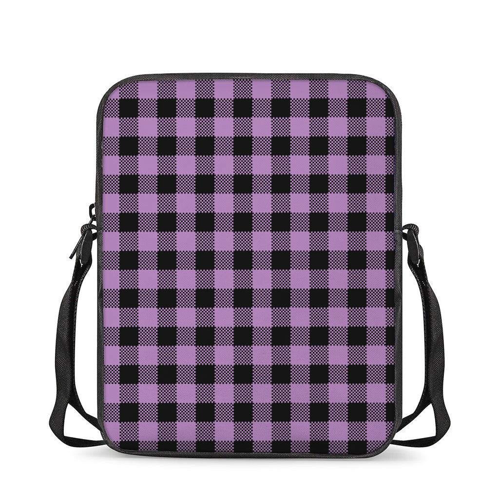 Purple Buffalo Plaid Print Rectangular Crossbody Bag
