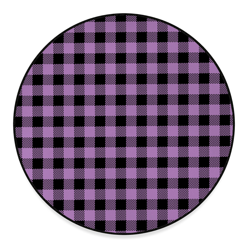 Purple Buffalo Plaid Print Round Floor Mat