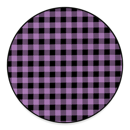 Purple Buffalo Plaid Print Round Floor Mat