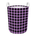 Purple Buffalo Plaid Print Round Laundry Basket