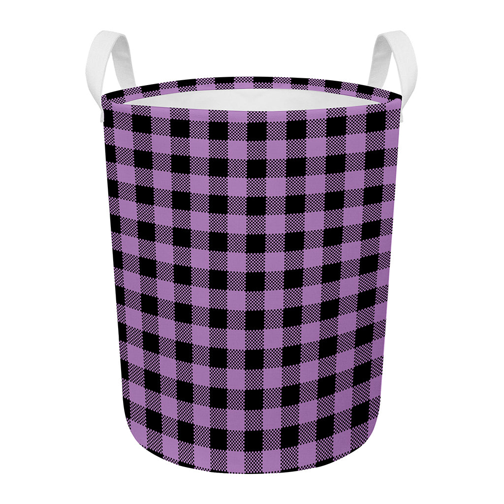 Purple Buffalo Plaid Print Round Laundry Basket
