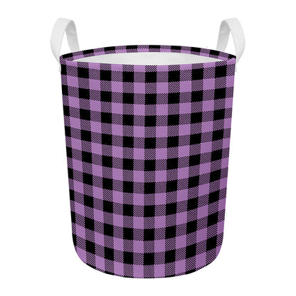 Purple Buffalo Plaid Print Round Laundry Basket