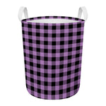 Purple Buffalo Plaid Print Round Laundry Basket