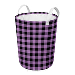 Purple Buffalo Plaid Print Round Laundry Basket