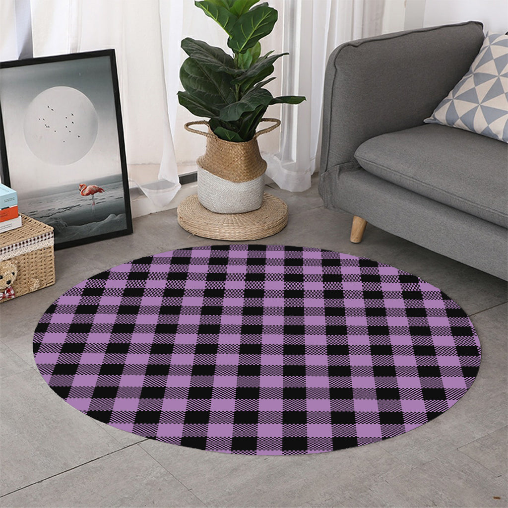 Purple Buffalo Plaid Print Round Rug