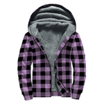 Purple Buffalo Plaid Print Sherpa Lined Zip Up Hoodie