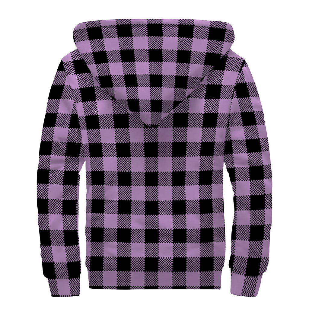 Purple Buffalo Plaid Print Sherpa Lined Zip Up Hoodie
