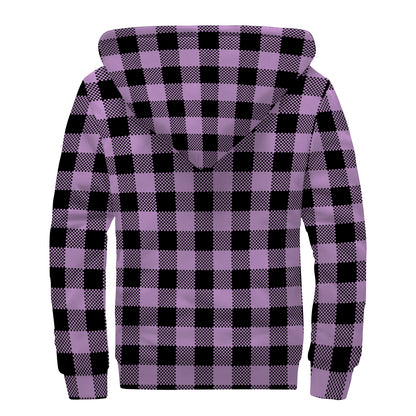 Purple Buffalo Plaid Print Sherpa Lined Zip Up Hoodie