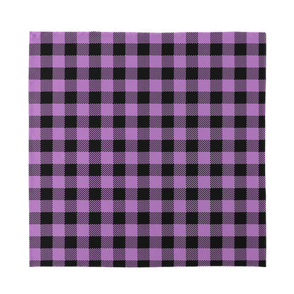 Purple Buffalo Plaid Print Silk Bandana