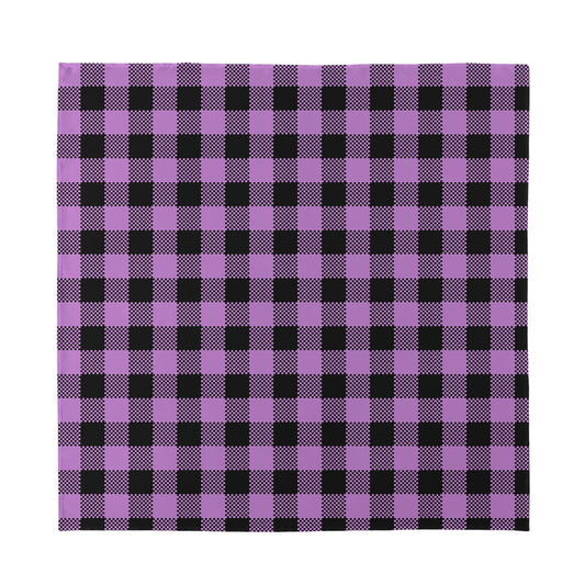 Purple Buffalo Plaid Print Silk Bandana