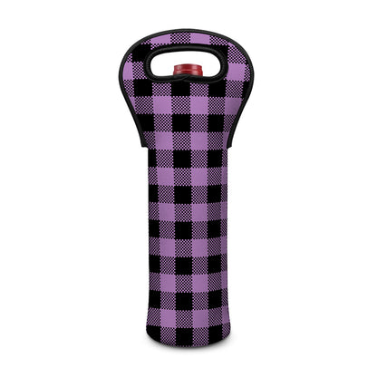 Purple Buffalo Plaid Print Single Neoprene Wine Tote